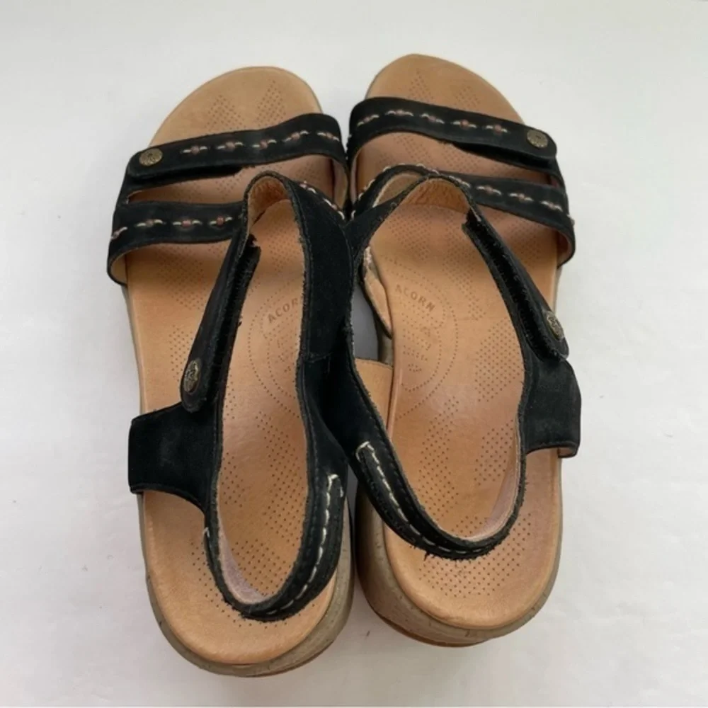 Acorn Black Vista Leather Beaded Wedge‎ Sandals